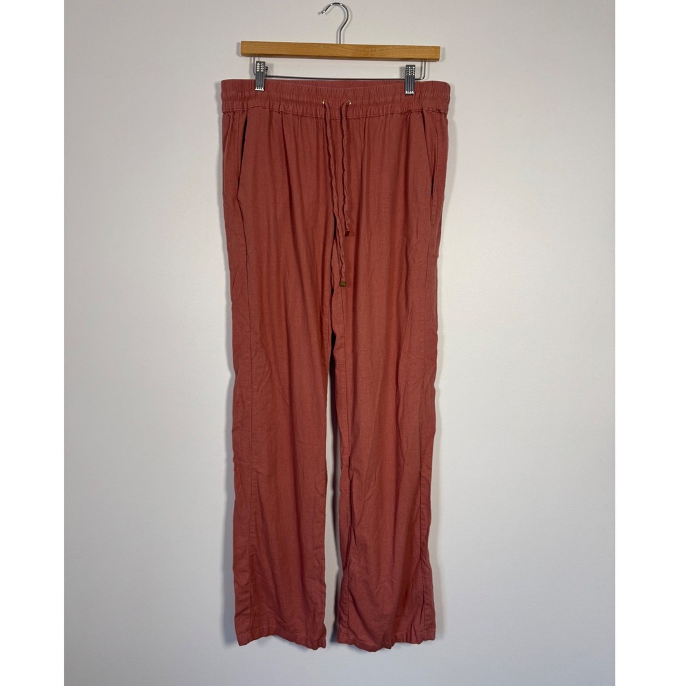 Boho Love Tree Womens LG Linen Blend Wide Leg Pants Terracotta Rust Drawstring‎